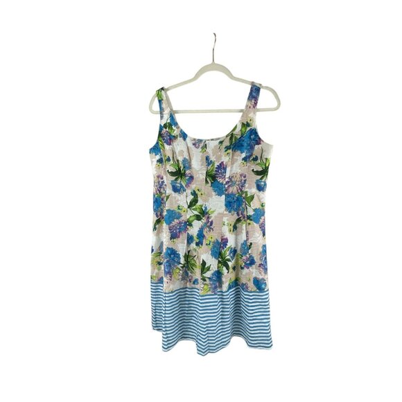 Nine West Womens Floral Striped Sundress Sz 6 Blue Tan Sleeveless Casual Summer - Picture 1 of 13